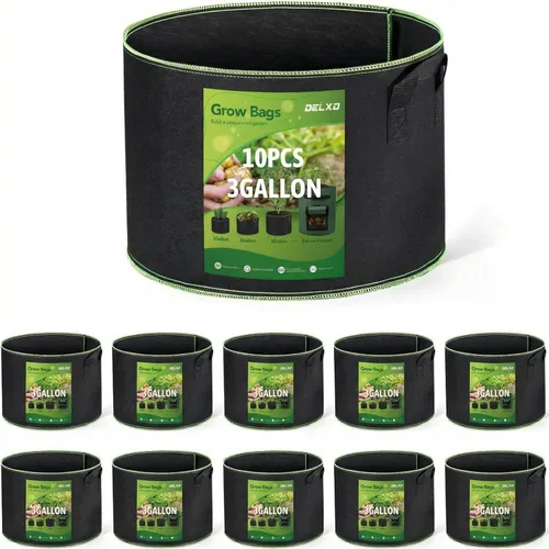 Vista 11 de Delxo Paquete de 20 bolsas de cultivo de 1 galón, bolsa de plantación de jardín, macetas de tela no tejida gruesa de 10.58 oz para frutas, verduras