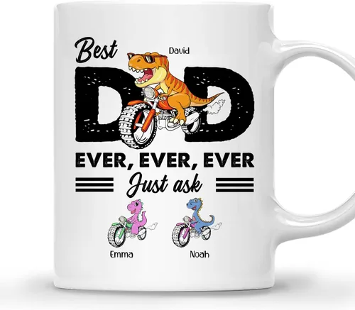 Vista 9 de Gossby Taza personalizada de café para papá, el mejor papá (2 niños en el hombro de papá), regalo personalizado de 11 onzas y 15 onzas para papá, 2