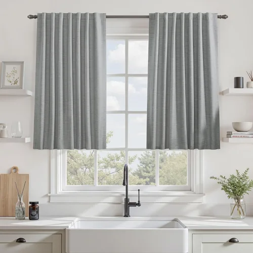 Vista 98 de UHITECH Cortinas opacas de 35 pulgadas de largo para sala de estar, 2 paneles, cortina opaca corta para cocina para ventanas pequeñas, cortinas