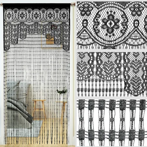 Vista 5 de YaoYue - Cortina de hilos de macramé y encaje para puertas, divisor de espacios, panel de ventana hippie, cortinas para armario y dormitorio
