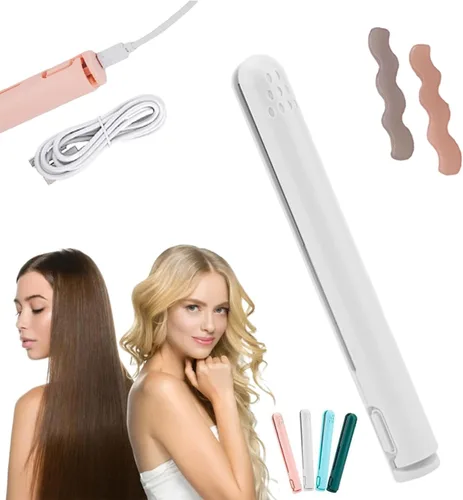 Vista 13 de RJDJ Mini rizador de doble propósito, alisador y rizador de pelo 2 en 1, calentador de cerámica, portátil, recargable por USB, adecuado para cabello