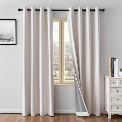 Vista 14 de Cortinas 100% opacas para sala de estar, juego de 2 paneles de 96 pulgadas, bloqueo de luz, pestaña trasera y bolsillo para barra, cortinas