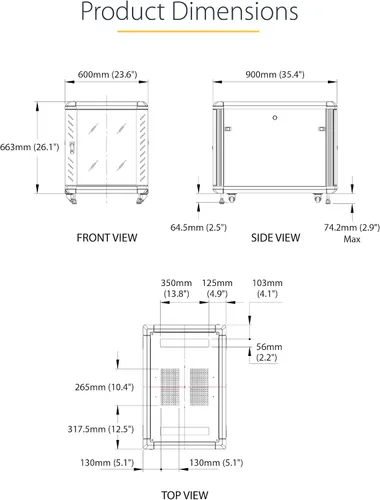 Vista 6 de StarTech.com Armario de Bastidor de Servidor de 4 Postes 12U, Gabinete de Bastidor de Datos de 19" para Equipo de TI / Red, con Rieles de Montaje