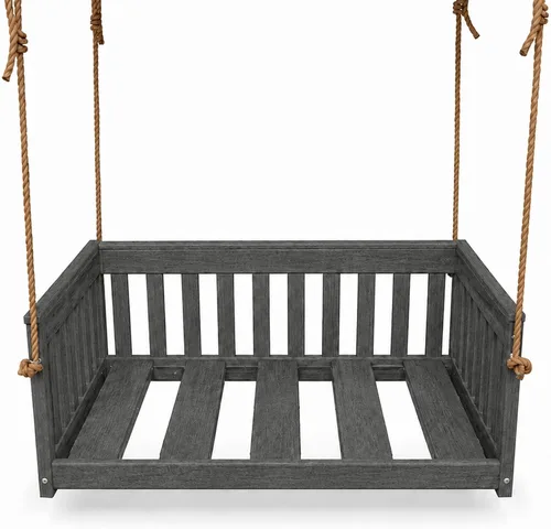 Vista 8 de Amish Made Antique Mahogany Mission Swing, Made in USA Deep Seating Mission Collection HDPE Poly Lumber Porch Swing with Rope, All-Weather Outdoor