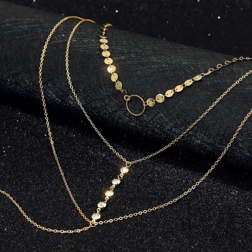 Vista 5 de Suyi - Collar de lentejuelas con cadena fina, cadena larga y dije en capas, para mujeres y niñas