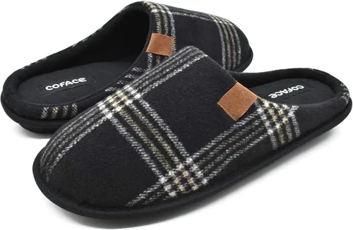 Vista 2 de COFACE Pantuflas de casa de espuma viscoelástica para hombre, cómodas, a cuadros, para interiores y exteriores, con el mejor soporte de arco