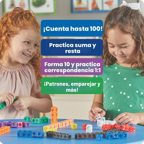 Vista 3 de Cubos MathLink de Learning Resources - Juego de 100 cubos, para niños de 5 años en adelante, actividades STEM, elementos manipulativos