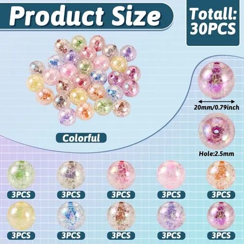 Vista 5 de Craftdady 30 cuentas acrílicas de 0.787 in de goma de mascar de color AB cuentas focales redondas gruesas de burbujas espaciadoras para bolígrafos