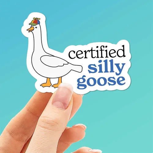 Vista 7 de Calcomanía certificada de ganso tonto para botella de agua, divertida calcomanía de meme, linda calcomanía de sombrero de hélice para vasos, regalos