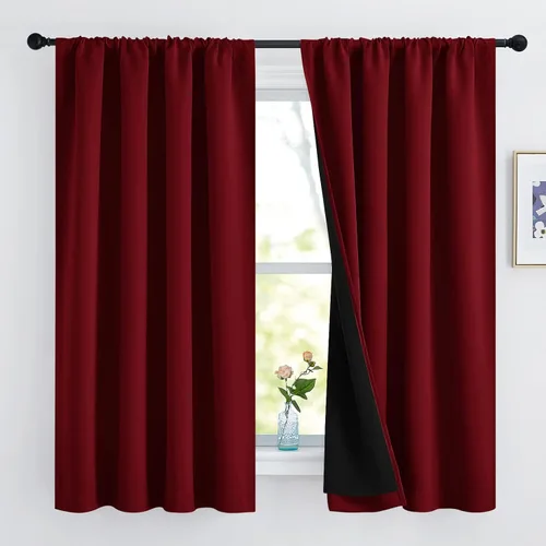 Vista 82 de NICETOWN Biscotti Beige 100% Cortinas opacas de 45" de largo para cocina, bolsillo con varilla para sótano completamente opaco, cortinas térmicas