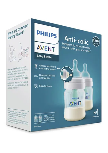 Vista 10 de Philips Avent - Biberón anticólicos con ventilación AirFree, 4 onzas, con flujo de 1 pezones, 0.0 ft+, 2 unidades, transparente, SCY701/92 For