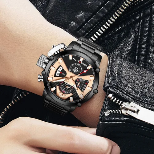 Vista 3 de MEGALITH Reloj para hombre de 1.772 in de acero inoxidable, cronógrafo, resistente al agua, analógico, de cuarzo, con fecha, resistente