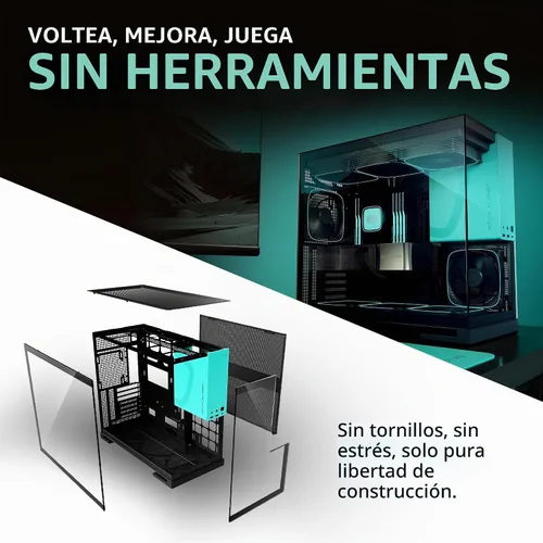 Vista 5 de Geometric Future M5 de vidrio templado semitorre, chasis de juego E-ATX/ATX, acero de 1.2mm, Tipo C, paneles sin herramientas, soporte para radiador
