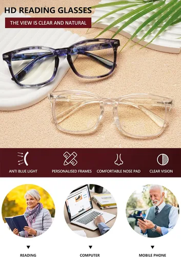 Vista 8 de Gafas de lectura con bloqueo de luz azul para mujer, lentes de computadora con marco cuadrado, lentes de lectura