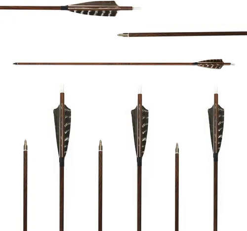 Vista 2 de Tiro con arco flechas de carbono de grano de madera eje 500 columna vertebral con plumas Fletching para caza tiro