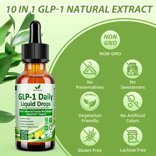 Vista 7 de Gotas líquidas de apoyo GLP-1, fórmula 10 en 1 con berberina, canela de Ceilán, fibra prebiótica y extracto de té verde Apoyo para el metabolismo