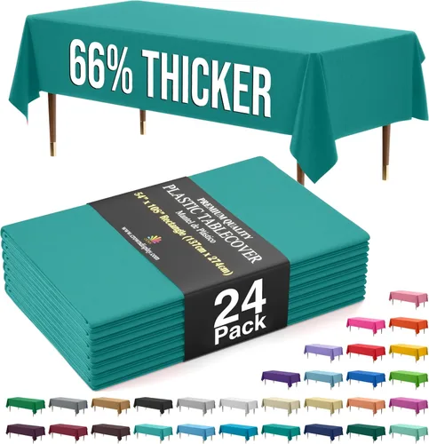 Vista 78 de Exquisite 66% Thicker Premium Plastic Table Cloth Rectangle Table Cover 0.5 Mil 6 Pack Aqua Table Cloth 54 Inch x 108 Inch Disposable Tablecloth