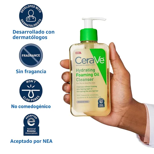 Vista 7 de CeraVe Limpiador hidratante de aceite espumoso, limpiador hidratante para cara y cuerpo, aceite de escualano + ácido hialurónico + ceramidas