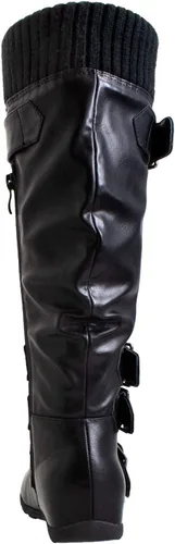 Vista 4 de Generación Y - Botas altas de media pantorrilla con detalle de calentador acanalado, hebillas y suela de goma, para mujer