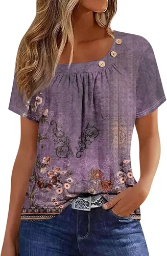 Vista 6 de Camisetas de manga corta con cuello cuadrado para mujer, blusas de trabajo informales de verano, tallas S-3XL