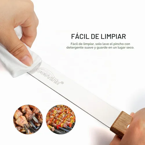 Vista 6 de Goutime Kabob - Brochetas de 23 pulgadas de largo, 1 pulgada de ancho de acero inoxidable para asar a la parrilla con mango de madera para hacer