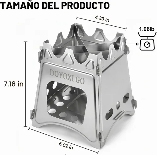 Vista 2 de Estufa de leña portátil para camping, de acero inoxidable, ligera, de arranque rápido, con bolsa de transporte para cocinar al aire libre