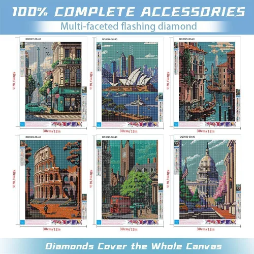 Vista 3 de CYNART Paquete de 6 kits de pintura de diamantes de paisaje para adultos y principiantes, kits de arte de diamantes de fama mundial para adultos