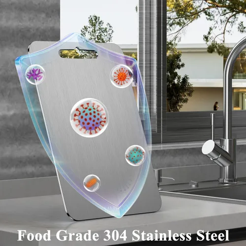 Vista 3 de Tabla de cortar, tabla de cortar de acero inoxidable 304 de grado alimenticio para cocina, apta para lavavajillas, tabla de cortar de doble cara