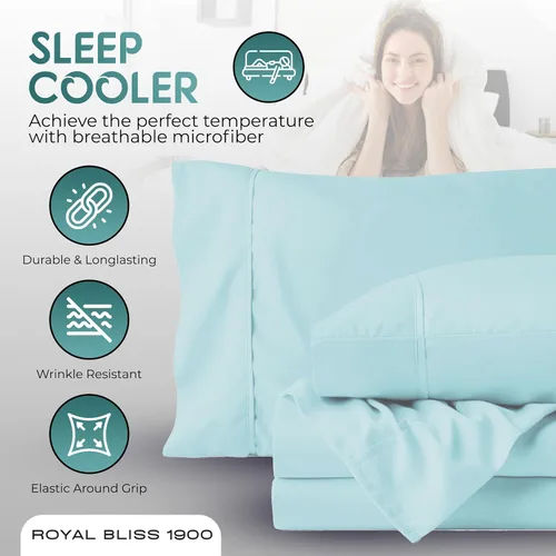 Vista 3 de Ropa de cama tamaño Twin - Juego de 3 piezas - Bolsillos profundos - Sábanas refrescantes - Suaves y cómodas para uso en todas las estaciones Aqua