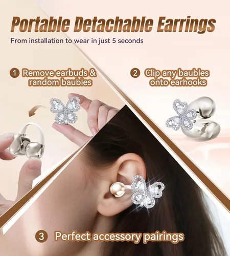 Vista 8 de Kinglucky - Auriculares inalámbricos Bluetooth 5.4 con clip de oreja abierta con micrófono, reproducción de 50 horas, llamadas ENC, impermeables