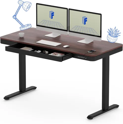 Vista 12 de FLEXISPOT Comhar - Escritorio de pie eléctrico de cristal puro con cajones, escritorio y puertos de carga USB, escritorio ergonómico de altura
