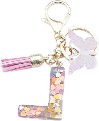 Vista 2 de Unpafcxddyig Moda A-Z Iniciales Letra Llavero Borla Mariposa Colgante para Monedero Mochila Bolsos Mujeres