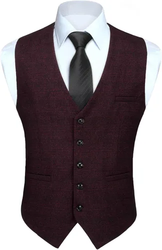 Vista 43 de HISDERN Vest 101 - Chaleco de traje ajustado para hombre con 3 bolsillos para negocios, formal, boda, baile de graduación y esmoquin casual a1-Negro
