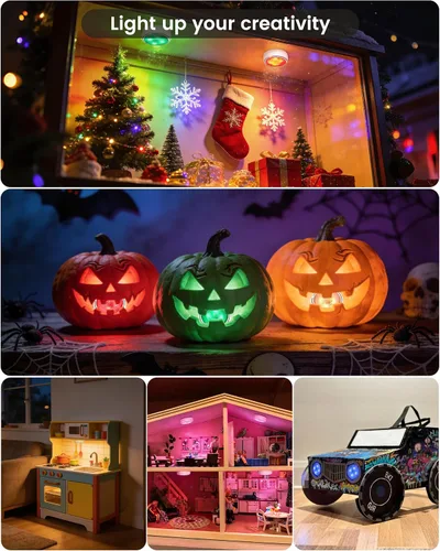 Vista 7 de TECOMLIGHT Luces LED de disco con control remoto, luz inalámbrica para armario, funciona con pilas, luces debajo del gabinete, luz de grifo que