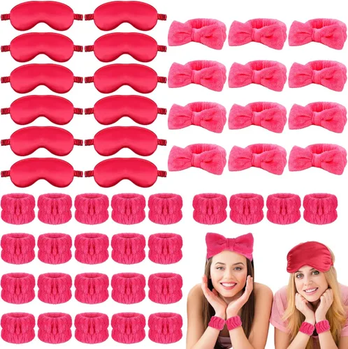 Vista 7 de Xtinmee 48 piezas de diademas de spa para fiestas de pijamas, suministros de fiesta de pijamas, máscara de ojos rosa para niñas y mujeres cumpleaños