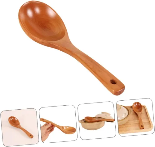 Vista 6 de Yardwe Cuchara asiática de gachas de avena cuchara de madera para servir arroz mango cómodo para uso prolongado