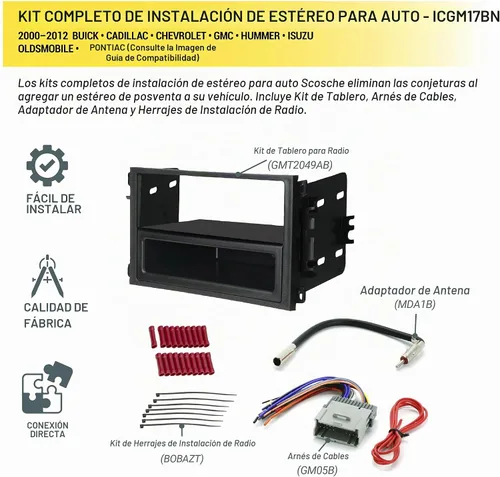 Vista 5 de Scosche ICGM17BN Kit completo de instalación de radio DIN simple o doble compatible con vehículos selectos de General Motors 2000-2012 - Kit