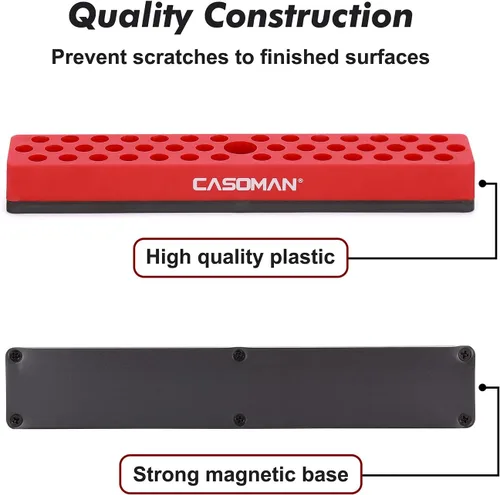 Vista 4 de CASOMAN 2 piezas 1/4" Organizador de brocas hexagonales con base magnética - Rojo, Organizador de 86 brocas con fuerte base magnética, Organizador
