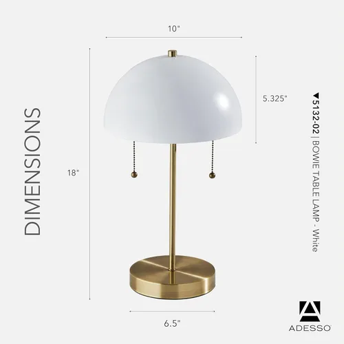 Vista 2 de Adesso Lámpara de mesa con acabados de latón blanco y antiguo - Mesa de noche con dos luces, acento de oficina en casa o decoración de sala