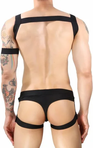Vista 3 de YiZYiF Conjunto de lencería de nailon con correa en forma de O de metal para hombre