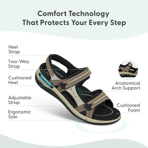 Vista 3 de Orthofeet Sandalia deportiva ortopédica Venecia ajustable de cuero para mujer