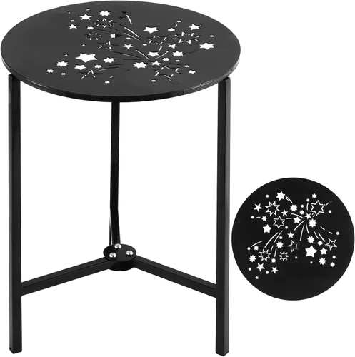 Vista 18 de Party Zealot Juego de 2 mesas auxiliares pequeñas redondas de metal, mesas de esquina de 33 cm negras para exteriores, para patio, balcón, porche u