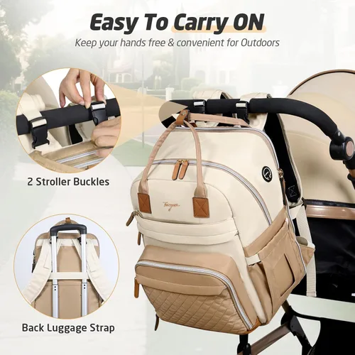 Vista 7 de Mochila para pañales extra grande para 2 niños gemelos, bolsas de viaje para bebé para mamá y papá, 25-37L, expandible, con cambiador, orificio