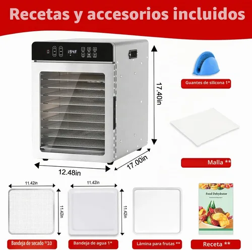 Vista 7 de Deshidratador de alimentos Prenafla con 10 bandejas para cecina, frutas