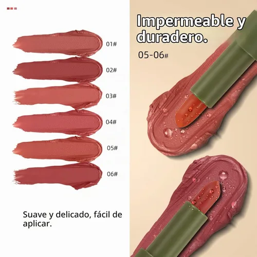 Vista 3 de Juego de 2 lápices de labios mate, a prueba de agua, acabado terciopelo de larga duración, humectante, para labios, doble color, brillo de labios