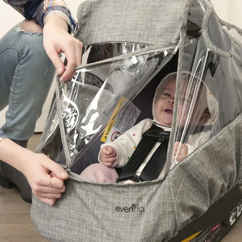 Vista 5 de Evenflo Protector impermeable para asiento de bebé, cubierta contra la lluvia, paneles ventilados (Melange gris)
