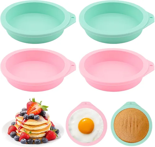 Vista 10 de 4 moldes para freidora de aire, moldes de silicona para hornear magdalenas, molde para panqueques de 4 pulgadas, antiadherente para hornear, Verde