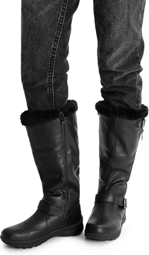 Vista 6 de DREAM PAIRS Botas altas hasta la rodilla con forro de piel para mujer, con cierre de cremallera