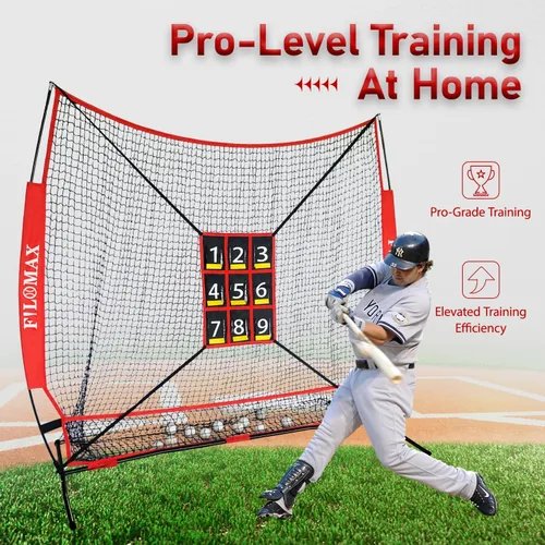 Vista 5 de Red de práctica de béisbol y softbol de 7 x 7 pies con zona de golpe numerada, red de entrenamiento de lanzamiento portátil resistente