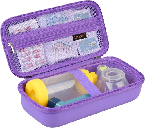 Vista 12 de Canboc Estuche de transporte de viaje para inhalador de asma, espaciador de mano para adultos y niños, máscaras, estuche rígido para inhaladores